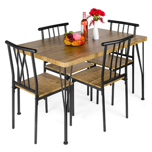 Juego de Mesa y Sillas de Comedor de Madera Maciza con Estructura de Acero Metálico para Restaurante, Apartamento, Almacén o Villa - Product Image 6