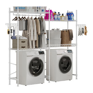 Étagère de rangement pour lave-linge à 2 niveaux avec porte-papier toilette et crochets - Product Image 1