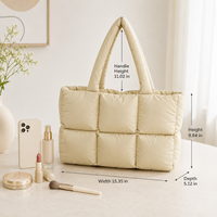 Tas Tote Puffer Kustom Wanita, Tas Selempang Nilon Berlapis, Tas Jinjing Ringan untuk Kerja dan Perjalanan, Grosir OEM Label Pribadi