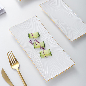 Élégante assiette de service rectangulaire en céramique blanche longue pour sushis, idéale pour hôtels, fêtes à domicile, mariages - Apéritifs et desserts - Product Image 3