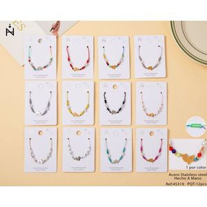 Set di 12 Braccialetti in Acciaio Inox con Perle e Cristalli, Gioielli Colorati con Perline, Regalo per Donne - Product Image 1