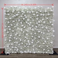 Mur de fleurs artificielles 5D blanches, roses et gypsophiles, 8x8 pieds, pour décoration de mariage, événements et maison
