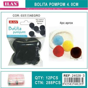 Iln Bolita Pompon 4.0 Cm Nero 4Pc Approssimativamente 4 Pezzi Decorazioni Artigianali - Product Image 1