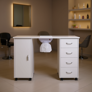 Mesa de Manicura con 4 Cajones, Acabado Blanco, Mueble de Salón de MDF con Puerta Individual - Product Image 2