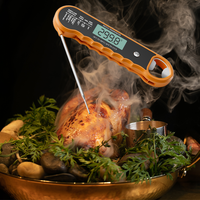 Termometer daging Digital lampu latar, layar LCD dengan pembuka botol logam tahan air untuk memanggang BBQ dapur