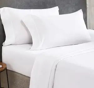 Luxury 5 Star Hotel Linen 100% Cotton Hotel Bedding Set Custom logo White flat Bed Sheets pillowcase duvet cover