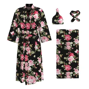 Nuevos pijamas <span class=keywords><strong>de</strong></span> maternidad, albornoz suave para mujeres embarazadas con conjunto <span class=keywords><strong>de</strong></span> gorro <span class=keywords><strong>de</strong></span> diadema <span class=keywords><strong>de</strong></span> lactancia y bebé a juego - Product Image 5