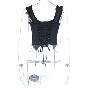 Top Estivo da <span class=keywords><strong>Donna</strong></span> Stile Gotico Francese Elegante Scuro, Gilet Slim Jacquard Ragnatela Y2K, Gilet con Spalline Sexy Vintage Estetica Retro Senza Schienale - Product Image 5
