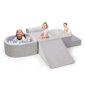Piscine à balles d'intérieur Playwork avec couverture en velours lavable en machine, blocs de jeu en mousse gris doux pour enfants de 1 à 3 ans - Product Image 2