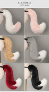 Ensemble de costume cosplay anime avec oreilles et queue de renard en fausse fourrure, serre-tête oreilles de loup réalistes et queue en peluche avec ceinture réglable - Product Image 6