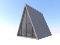 Cabane préfabriquée moderne et populaire en forme de A avec façade vitrée isolée pour développement et location en stations balnéaires éloignées
