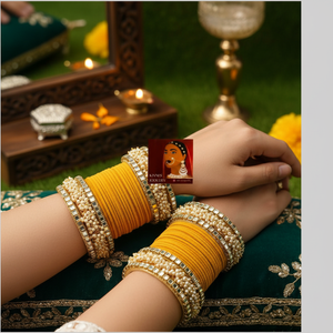 <b>Gold</b> Plated Mirror and Pearls Velvet <b>Bangles</b> <b>Set</b> 2.6 Fine Jewelry <b>Set</b> 11151737PE - Product Image 3
