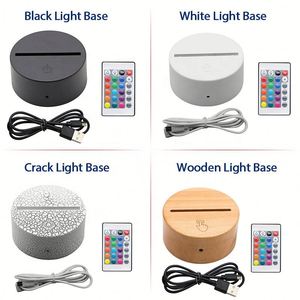 Lámpara Nocturna LED RGB Acrílica Negra, Base de Lámpara LED 3D, Cable USB, Control Remoto, Recargable, Base de Luz Nocturna para Dormitorio - Product Image 4