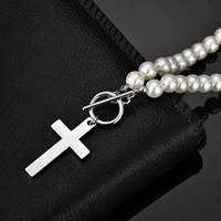 Collier unisexe tendance hip-hop 2025 en acier inoxydable avec zircon, pendentif croix hypoallergénique argenté et doré, accessoire de mode