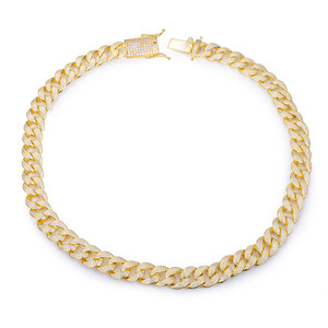 สร้อยเงินแท้ 925 แบบโซ่คิวบันประดับเพชรคิวบิกเซอร์โคเนียเม็ดเดียว - Product Image 1