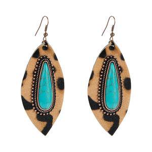 Faux cuir boucles d'oreilles élégant rétro exagéré en cuir ensemble Turquoise pendentif boucles d'oreilles pour femmes Uionen 910 - Product Image 3