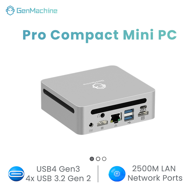 GenMachine Ryzen 7 6800H AMD Mini PC 8 Core 16 Threads 2.5G LAN Wifi 6 BT 5.2 2HD 4USB 3.0 USB4 3 Display Screen RAM 16GB LPDDR5