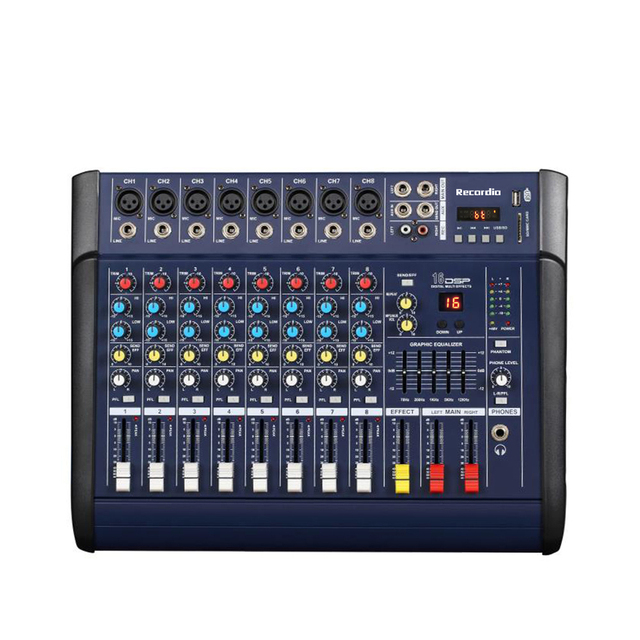GAX-802D 8 Channel Digital Audio Mixer Console Karaoke Microphone Sound Mixing Amplifier Built-in 48V Phantom Power With USB