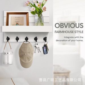 Wooden Wall Mounted Mail <b>Rack</b> With Hooks And <b>Shelf</b> For Keys And Mail Storage White 10 In X 6.85 In - Product Image 3