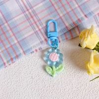 Porte-clés en plastique étanche avec pendentif en résine PVC, motifs de fleurs variées (tulipe, tournesol), style dessin animé mignon, pour sac et écouteurs