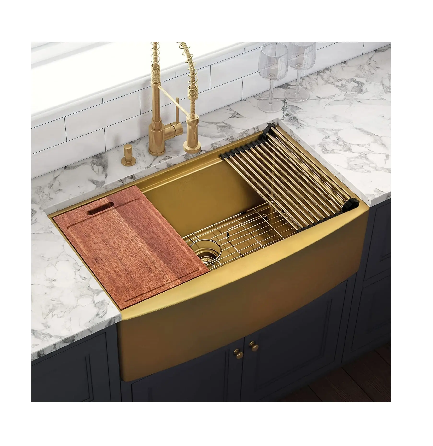 O Melhor Avental Farm House Copper Steel Handmade Farmhouse Gold Kitchen Sink Com Garantia De Qualidade