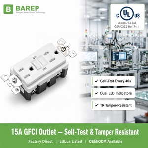 เต้ารับไฟฟ้า BAREP CULus 15A 125V GFCI พร้อมระบบทดสอบตัวเอง ไฟแสดงสถานะ LED คู่ มาตรฐาน PC UL94 V2 สำหรับห้องน้ำ ห้องครัว และโรงรถในสหรัฐอเมริกา - Product Image 3