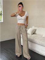 Nouvelle mode transfrontalière européenne et américaine : pantalon long décontracté pour femme, élégant, polyvalent et extensible, coupe droite.