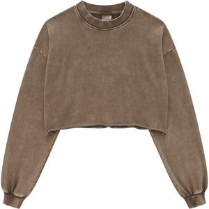 Sudadera Corta con Efecto Ácido FOXA para Mujer, Manga Larga, Hombros Caídos, Cuello Redondo, Top Corto, Mezcla de Algodón, Tejido Transpirable - Product Image 1