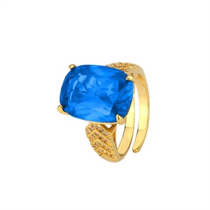 Factory Wholesale Eco-friendly Copper Gold Plated 12*16MM Blue Zircon Vintage <b>Rings</b> Women for Statement - Product Image 1