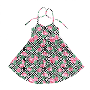Vestido de Niña con Volantes de Seda Láctea, Estampado Geométrico de Rosas, Conjunto de 2 Piezas para Niños, Ropa Infantil Personalizada OEM ODM - Product Image 1