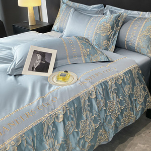 Parure <span class=keywords><strong>de</strong></span> lit 4 pièces en polyester-coton lavé effet soie, broderie en relief, luxe léger, tailles King et Queen, pour hôtel et maison, <span class=keywords><strong>housse</strong></span> <span class=keywords><strong>de</strong></span> <span class=keywords><strong>couette</strong></span> - Product Image 4