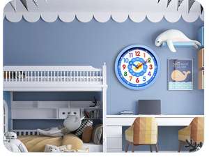 Reloj de aprendizaje de educación temprana para niños de 10 pulgadas en la <span class=keywords><strong>hora</strong></span>, campanillas de música, reloj de pared del dormitorio - Product Image 5