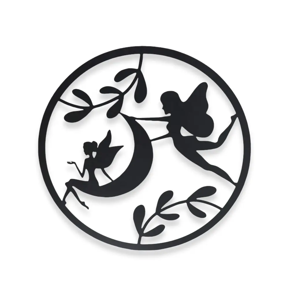 Iron Laser Cut Wall Decor Fairy with Butterfly Wings Sitting on Moon Fantasy Wall Decor DIY Craft