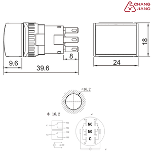 Interruptor de Botón Pulsador LED Rectangular de Plástico de 16 mm Serie LA38, Mecánico Momentáneo, Certificación CE CCC, Nivel IP65, 220V/250V Máx. - Product Image 6