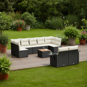 Cream White And Black <b>Rattan</b> Garden <b>Sofa</b> Set With Cushions 6 Seater Outdoor Furniture Contemporary Design - Product Image 2