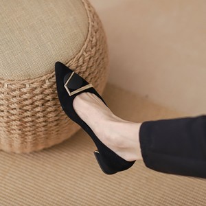 Scarpe con <span class=keywords><strong>Tacco</strong></span> a Punta e Quadrato in Metallo, in Morbida Pelle Scamosciata, <span class=keywords><strong>Tacco</strong></span> <span class=keywords><strong>Basso</strong></span> per Donne, per Ufficio, Casual e Occasioni di Lavoro - Product Image 3