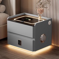 Table de chevet intelligente avec chargeur sans fil, lumière LED, haut-parleur Bluetooth, serrure numérique, ports USB, table de chevet pour petit espace