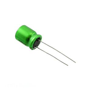 Condensador de Aluminio Original UES1A101MPM, 100uF, 20%, 10V, Radial TH, 100 uF, de Orificio Pasante - Product Image 1