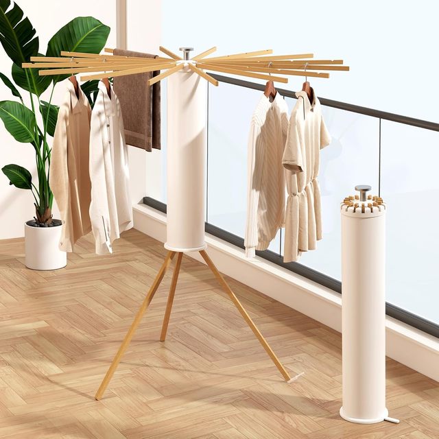 Space Saving Foldable Tripod Clothes Drying Rack 360 Rotating Design Portable Laundry Airer for Small Balcony
