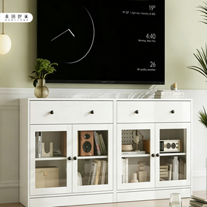 Mobile <span class=keywords><strong>TV</strong></span> moderno bianco a parete intera, ecologico, con <span class=keywords><strong>libreria</strong></span> alta in vetro abbinata e ante chiuse - Product Image 3
