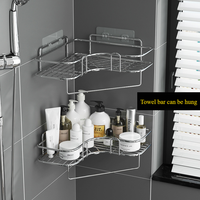 Panier de rangement d'angle en acier inoxydable et étagère murale sans perçage pour l'organisation de la salle de bain |   Portable