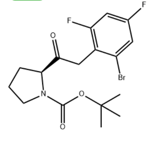 เทอร์ต-บิวทิล (เอส)-2-(2-(2-โบรโม-4,6-ไดฟลูออโรฟีนิล)อะซีทิล)ไพรโรลิไดน์-1-คาร์บอกซิเลต หมายเลข CAS: 2711862-56-3 - Product Image 1