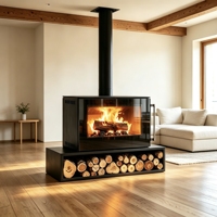 Cheminée autoportante en bois à écran plein en verre certifiée CE, haute efficacité 89%, chauffage 19/23KW pour Villa, Hôtel, Restaurant, OEM ODM
