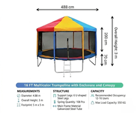 Trampolín Redondo para Niños con Marco Plegable, Construcción Segura de PVC, Toldo Multicolor para Uso en Exteriores