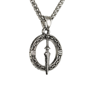 yunnique Men's Stainless Steel Sword Pendant Necklace With Engraved Circular Pattern Punk Style Fashion Jewelry - Product Image 1