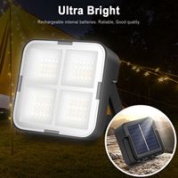 Lampu Sorot Camping Tenaga Surya 4 Panel, Layar Baterai Digital Pintar, Dudukan Lipat, Lampu Kerja Isi Ulang USB