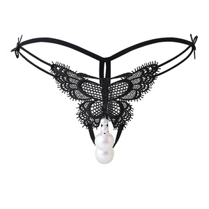 Sexy Women's Lace <b>Butterfly</b> <b>Thong</b> With Pearl Beads Invisible Breathable Intimates Accessory For Nightclubs - Product Image 5