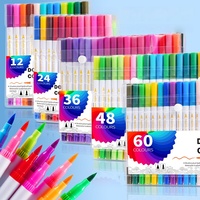 Ensemble de 24 stylos colorés à double extrémité, stylos pinceaux à double pointe pour aquarelle, marqueurs artistiques inodores et non toxiques pour le dessin et la coloration