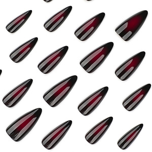 Unghie Finte a Pressione Stile Mandorla, Gotico <span class=keywords><strong>Nero</strong></span> Rosso Sfumato, Stile Y2K per Donne, Uso Quotidiano e Feste, Nail Art - Product Image 3
