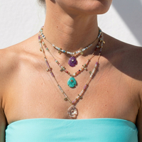 Collier bohème de style français en pierres naturelles colorées, améthyste, amazonite, pierre de lune, pendentif poisson, bijoux faits à la main avec perles